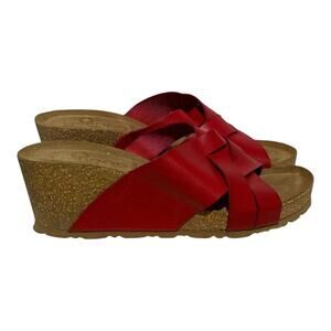 Yokono Red Genuine Leather Crisscross Slide Sandals Women's Size 6.5 Spain